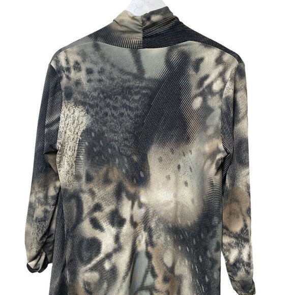 CLARA SUN WOO Tunic Top Small Stretch Jersey Artsy Modern Gray Print 3/4 sleeve - Picture 7 of 11